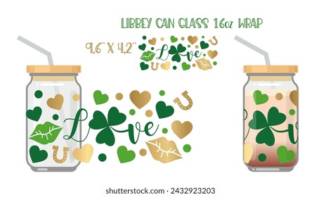Printable Full wrap for libby class can. A pattern with St Patricks day symbols. The inscription love with a shamrock