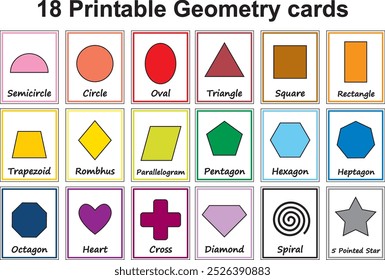 Printable Geometry flashcards Montessori education study cards kid children learning