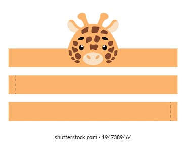 Printable giraffe paper crown. Party headband die cut template for birthday, christmas, baby shower. Fun accessory for entertainment. Print, cut and glue. Vector stock illustration.