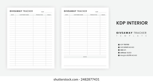 Printable Giveaway Tracker Template, Business Giveaway Planner, Social Media Influencer Giveaway Tracking Log