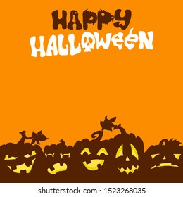 printable Halloween background template with pumpkins on a orange background