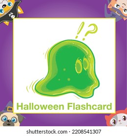 Printable Halloween flashcard. Cute monster for children. Ready to print. Vector illustration.