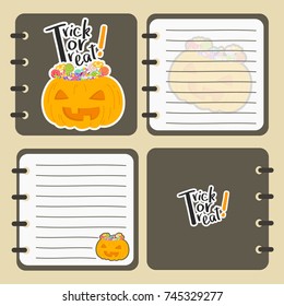 Printable Halloween notebook, front and back cover, and pages design.
Halloween pumpkin jack o lantern cover design vector 