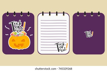 Printable Halloween purple notebook, front and back cover design.
Halloween pumpkin jack o lantern cover design vector 