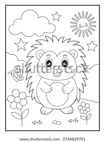 Printable Hedgehog Coloring Sheet for Children. Simple Woodland Animal Line for Kids.