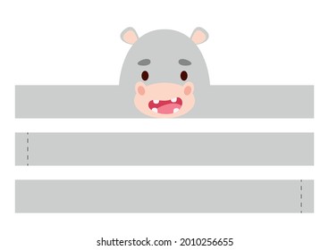 Corona de papel hippo imprimible. Plantilla de cinta de la fiesta de corte diario para cumpleaños, navidad, ducha de bebé. Accesorio divertido para la diversión. Imprimir, cortar y pegar. Ilustración de material vectorial.