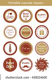 Printable hipster cupcake toppers for father's day. Vector set of labels, stickers, cupcake toppers