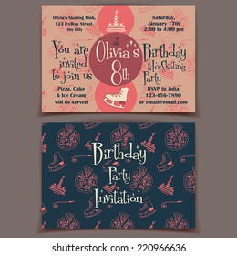 Printable ice skating birthday party invitation cards