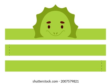 Printable iguana paper crown. Diy cut party ribbon template for birthday, christmas, baby shower. Fun accessory for entertainment. Print, cut and glue. Vector stock illustration.