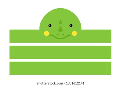 Printable iguana paper hat. Party crown die cut template for birthday, christmas, baby shower. Fun accessory for entertainment. Paper crown mock up isolated on white background. Print, cut and glue.