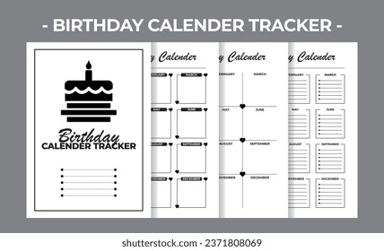 Printable Interior Pages KDP Birthday Calendar Blank Book Vector Design Template