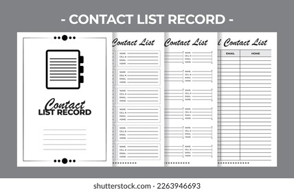 Printable Interior Pages KDP Contact List Book Vector Design Template
