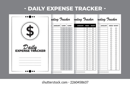 Printable Interior Pages KDP Daily Expense Tracker Book Vector Design Template