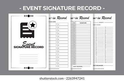 Printable Interior Pages KDP Event Signature Record Book Vector Design Template