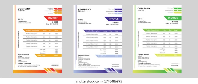 Printable Invoice Template Design With 3 Colors	