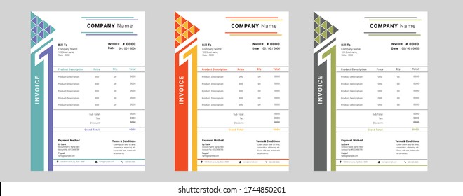 Diseño de plantilla de factura imprimible con 3 colores