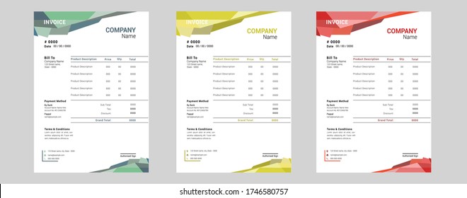 Printable invoice template Design With 3 Colors