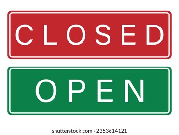 Printable isolated label sticker Yes We Are Open and Sorry We Are Closed, for hanged on put of front of the shop in green and red rectangle sign