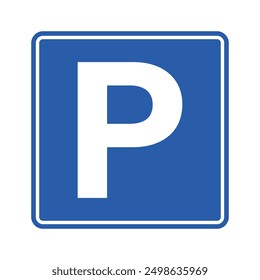 Printable isolated rectangle square blue and white parking area, with illustration pictogram P letter