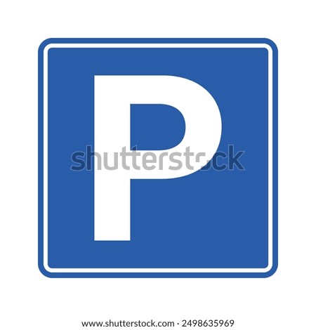 Printable isolated rectangle square blue and white parking area, with illustration pictogram P letter