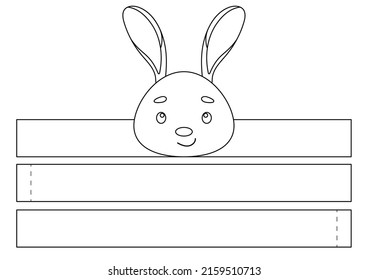 Printable jerboa paper crown. Fun accessory for entertainment. Diy cut party ribbon template for birthday, christmas, baby shower. Print, color, cut and glue. Vector stock illustration.