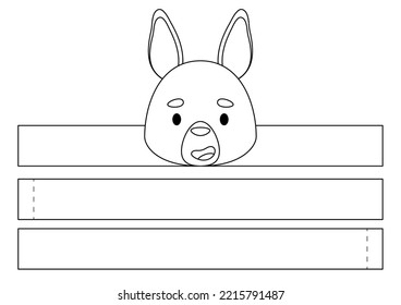 Printable kangaroo paper crown. Diy cut party ribbon template for birthday, Christmas, baby shower. Fun accessory for entertainment. Print, color, cut and glue. Vector stock illustration