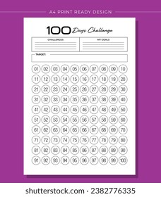 Printable KDP 100 Days Challenge Book Vectordesign Template