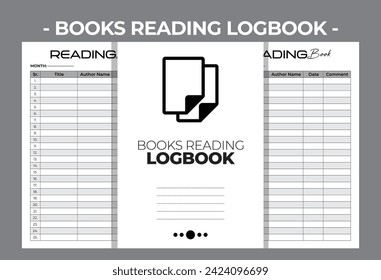 Printable KDP Books Reading Logbook Blank Vector Design Template