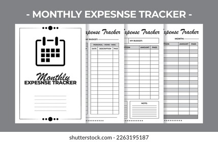Plantilla de diseño de vectores de libros de seguimiento de gastos mensuales de KDP imprimible