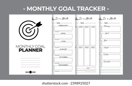 Printable KDP Monthly Goal Planner Blank Book Vector Design Template