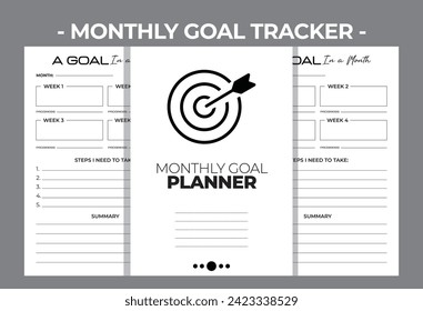 Printable KDP Monthly Goal Planner Blank Book Vector Design Template