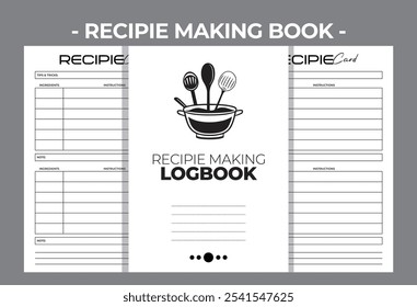 Printable KDP Recipe Cooking Kitchen Blank Book Vector Design Template