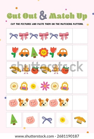 Printable kids worksheet with cut out and paste activity for children creativity learning featuring fun design background vector illustration isolated for education