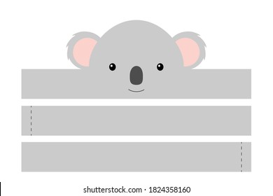 Printable Koala-Papierhut. Party Kronen-Schnitt-Vorlage zum Geburtstag, Weihnachten, Baby-Dusche. Unterhaltungszubehör. Papierkrone einzeln auf weißem Hintergrund. Drucken, schneiden und leimen.