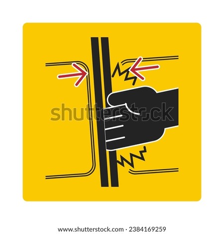 Printable Label design sticker danger sign of hand pinched on elevator, train, bus door
