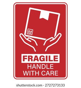 Printable label sign warning hand with care of box package; fragile cardboard label and careful handling
