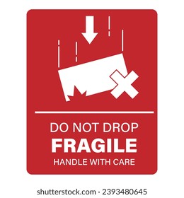 Printable label sticker design red rectangle Fragile, Handle With Care, Do Not Drop with illustration box drop down