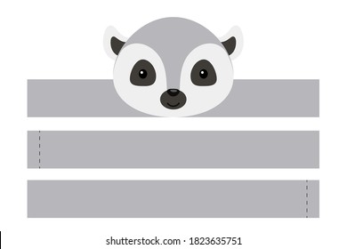 Printable lemur paper hat. Party crown die cut template for birthday, christmas, baby shower. Fun accessory for entertainment. Paper crown mock up isolated on white background. Print, cut and glue.