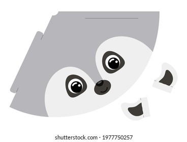 Printable lemur paper hat. Party die cut template for birthday, christmas, baby shower. Fun accessory for entertainment. Print, cut and glue. Vector stock illustration.