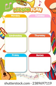 Printable lesson plan template with notes for weekly music instrument lessons