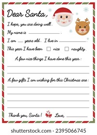 Printable Letter to Santa. Dear Santa Letter. Kids Christmas wish list. Santa wish list.