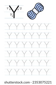 Printable letter Y alphabet tracing worksheet, vector illustration