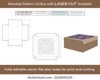 Printable Lid Box with Mandala Pattern dieline template