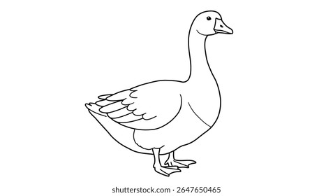 Arte de linha imprimível de um ganso de fazenda exibindo seu pescoço elegante alongado ideal para fãs de coloração de pássaros