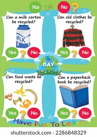 Printable Logic Kid Task and Answer Question Worksheet Earth Day It's a yes-or-no game. Learn about kids' education activities. Children learn and play brain games.