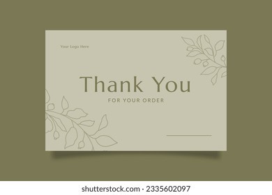 Printable Luxury Thank You Card Template for Small Online Business, Decorated with Foliage and Cream Background. Suitable for Spa, Beauty, Fashion, Cosmetic Brand