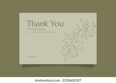 Printable Luxury Thank You Card Template for Small Online Business, Decorated with Foliage and Cream Background. Suitable for Spa, Beauty, Fashion, Cosmetic Brand