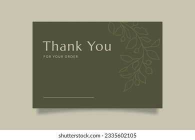 Printable Luxury Thank You Template for Small Online Business, Decorated with foliage and green background. Suitable for Fashion, Cosmetic, Beauty, Jewellery Brand