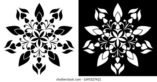 Printable mandala art. Abstraction black and white background. Template for textile. Graphic mandala pattern. Coloring book page