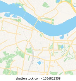 Printable map of Aalborg, Denmark with main and secondary roads and larger railways. This map is carefully designed for routing and placing individual data.